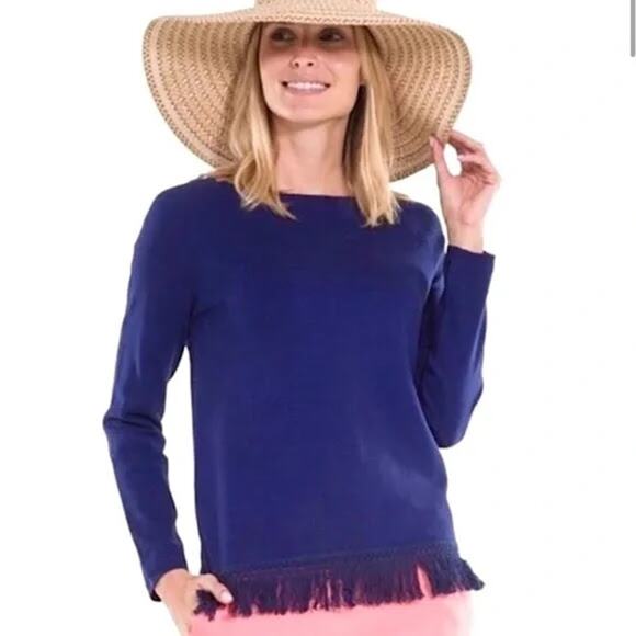 Ann Taylor Sail to Sable Fringe Hem Sweater Blue Long Sleeve - Size S - Picture 1 of 9